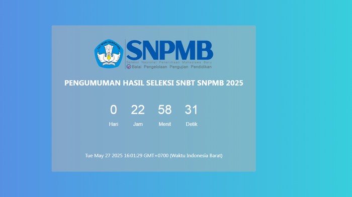 Hitung mundur Pengumuman Hasil Seleksi SNBT SNPMB 2025 Hitung mundur Pengumuman Hasil Seleksi SNBT SNPMB 2025