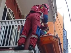 Aksi Damkar Evakuasi Warga Sakit dari Lantai 2 Rumah di Koja Jakut