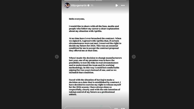 Tangkapan Layar Instagram Story Jorge Martin