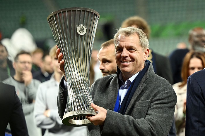 Todd Boehly Chelsea owner Todd Boehly with the trophy after the UEFA Conference League final match at Tarczynski Arena Wroclaw, Poland. Picture date: Wednesday May 28, 2025. (Photo by Rafal Oleksiewicz/PA Images via Getty Images)