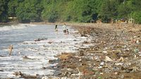 Sampah Timbun Pantai Gemah Usai Banjir Bandang