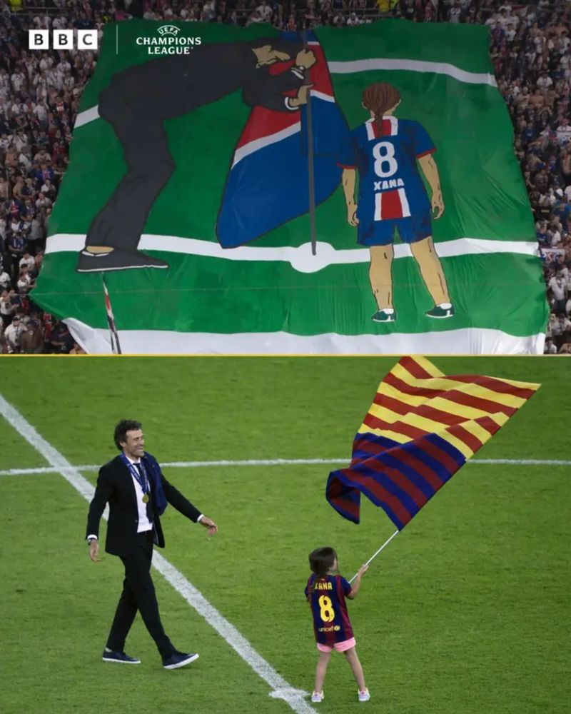 Xana dan tifo spesial untuk Luis Enrique di Allianz Arena.