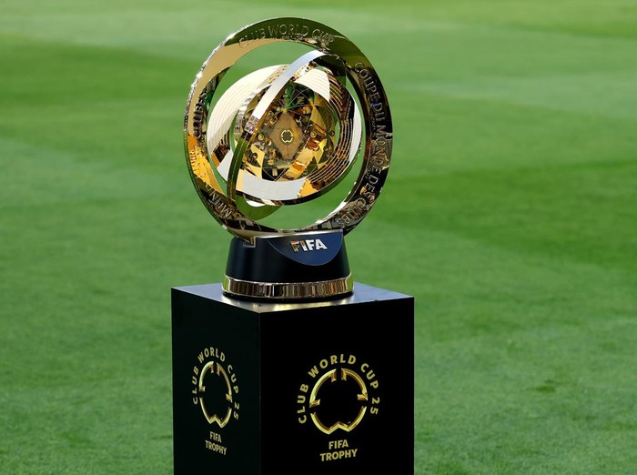 LOS ANGELES, CALIFORNIA - MAY 31: A detailed view of the Club World Cup trophy before the game between the Los Angeles Football Club and Club América in a FIFA Club World Cup 2025 Play-In at BMO Stadium on May 31, 2025 in Los Angeles, California. (Photo by Luke Hales/Getty Images)