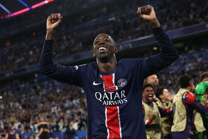 MUNCHEN, GERMANY - MAY 31: Ousmane Dembele of Paris Saint Germain  celebrates the fourth goal 4-0 during the UEFA Champions League  match between Paris Saint Germain v Internazionale at the Allianz Arena on May 31, 2025 in Munchen Germany (Photo by Rico Brouwer/Soccrates/Getty Images)
