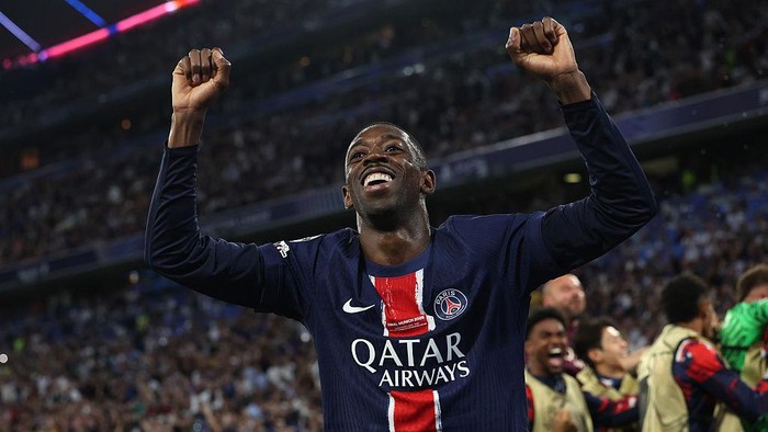 Ousmane Dembele MUNCHEN, GERMANY - MAY 31: Ousmane Dembele of Paris Saint Germain celebrates the fourth goal 4-0 during the UEFA Champions League match between Paris Saint Germain v Internazionale at the Allianz Arena on May 31, 2025 in Munchen Germany (Photo by Rico Brouwer/Soccrates/Getty Images)