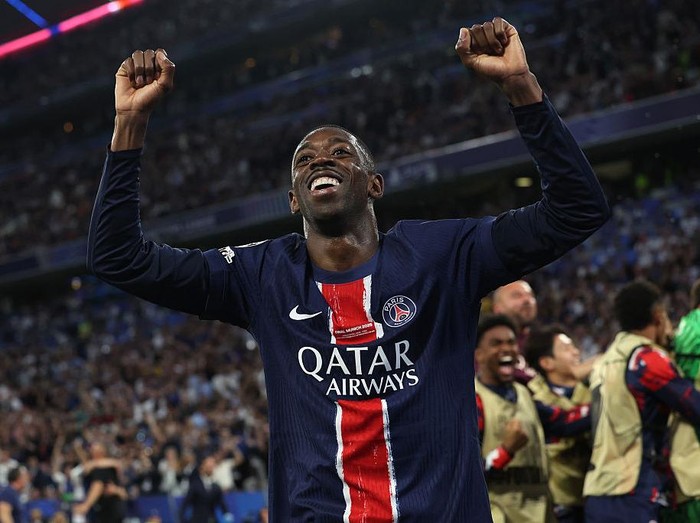MUNCHEN, GERMANY - MAY 31: Ousmane Dembele of Paris Saint Germain  celebrates the fourth goal 4-0 during the UEFA Champions League  match between Paris Saint Germain v Internazionale at the Allianz Arena on May 31, 2025 in Munchen Germany (Photo by Rico Brouwer/Soccrates/Getty Images)