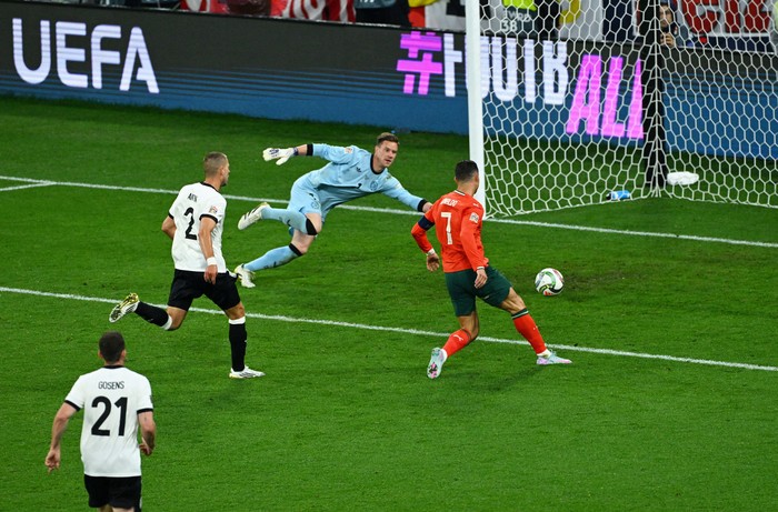 Soccer Football - Nations League - Semi Final - Germany v Portugal - Allianz Arena, Munich, Germany - June 4, 2025 Portugal's Cristiano Ronaldo scores their second goal REUTERS/Annegret Hilse     TPX IMAGES OF THE DAY