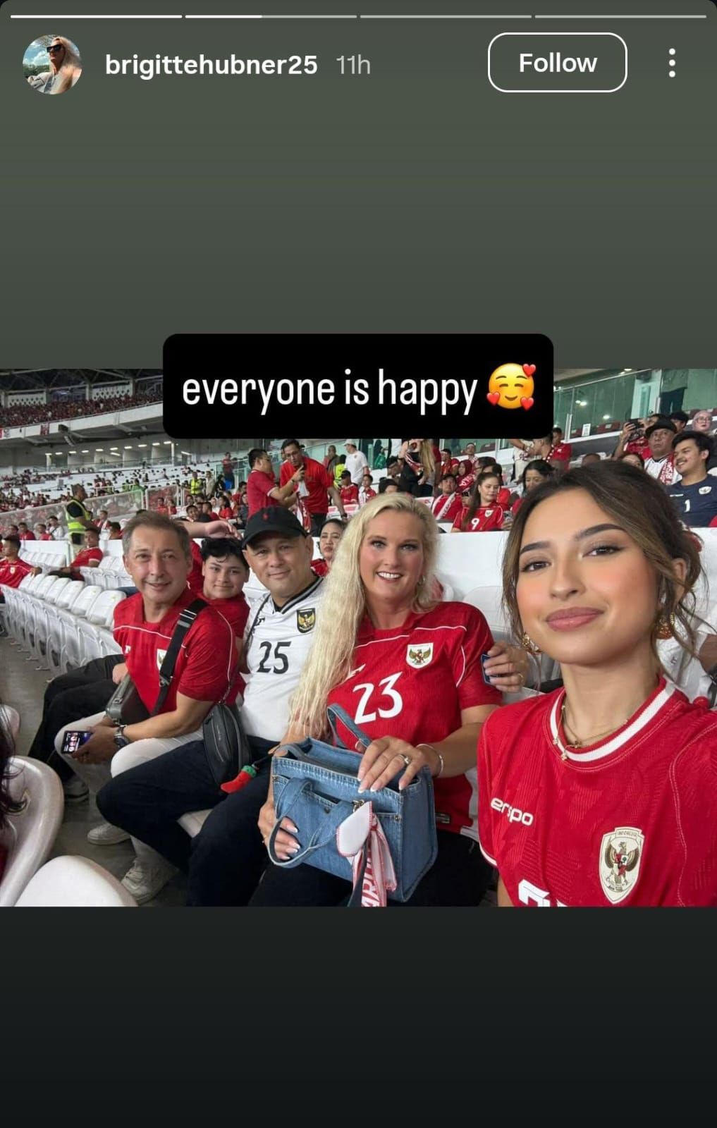 Unggahan Instagram Story ibunda Justin Hubner usai nonton pertandingan Timnas Indonesia melawan China, Kamis (5/6).