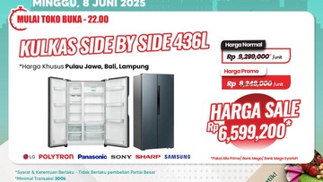Kulkas Side by Side 436L di Transmart Full Day Sale Diskon Sampai Rp 2,6 Jutaan