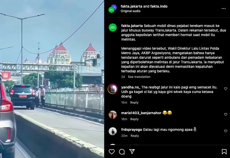 Mobil pelat dinas melalui jalur TransJakarta
