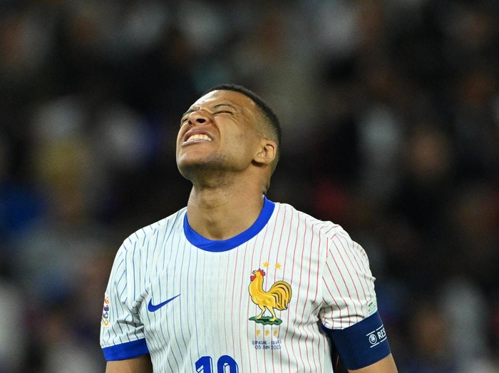 Soccer Football - Nations League - Semi Final - Spain v France - MHPArena, Stuttgart, Germany - June 5, 2025 France's Kylian Mbappe reacts REUTERS/Annegret Hilse