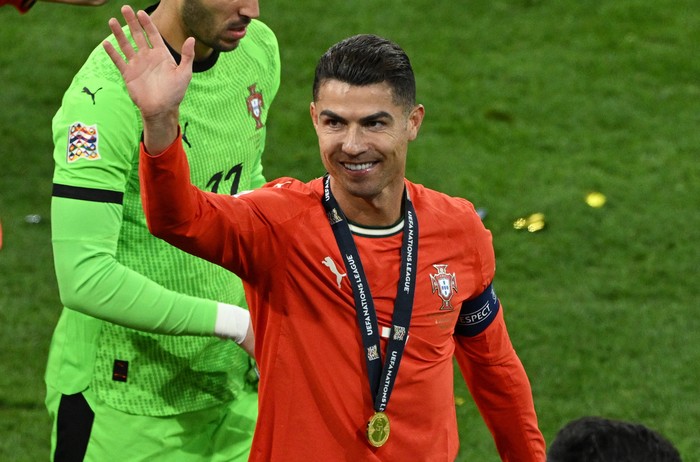 Cristiano Ronaldo Soccer Football - Nations League - Final - Portugal v Spain - Allianz Arena, Munich, Germany - June 9, 2025 Portugals Cristiano Ronaldo celebrates after winning the Nations League REUTERS/Annegret Hilse