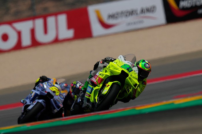 Franco Morbidelli, Fermin Aldeguer Franco Morbidelli (21) of Italy and Pertamina Enduro VR46 Racing Team during the Sprint of GoPro Grand Prix of Aragon at Motorland Aragon Circuit on June 7, 2025 in Alcaniz, Spain. (Photo by Jose Breton/Pics Action/NurPhoto via Getty Images)