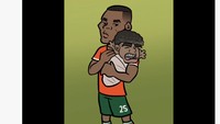 Meme Lamine Yamal versi bay yang merengek sedang ditenangkan Nuno Mendes. Ada-ada saja! (Foto: Twitter)