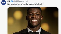 Maaf Lamine Yamal, Nuno Mendes sepertinya lebih layak menang Ballon dOr 2025 usai kesuksesannya bersama PSG dan Timnas Portugal. (Foto: Twitter)