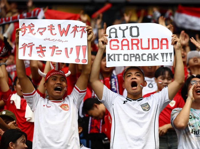 Soccer Football - World Cup - AFC Qualifiers - Group C - Japan v Indonesia - Suita City Stadium, Suita, Japan - June 10, 2025 Indonesia fans in the stands before the match REUTERS/Issei Kato