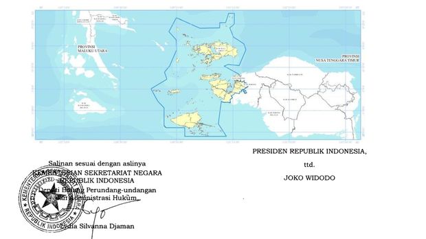 Tangkapan layar lampiran Peraturan Presiden (Perpres) No. 81 Tahun 2023 ihwal Rencana Tata Ruang Kawasan Strategis Nasional (KSN) Konservasi Keanekaragaman Hayati Raja Ampat.