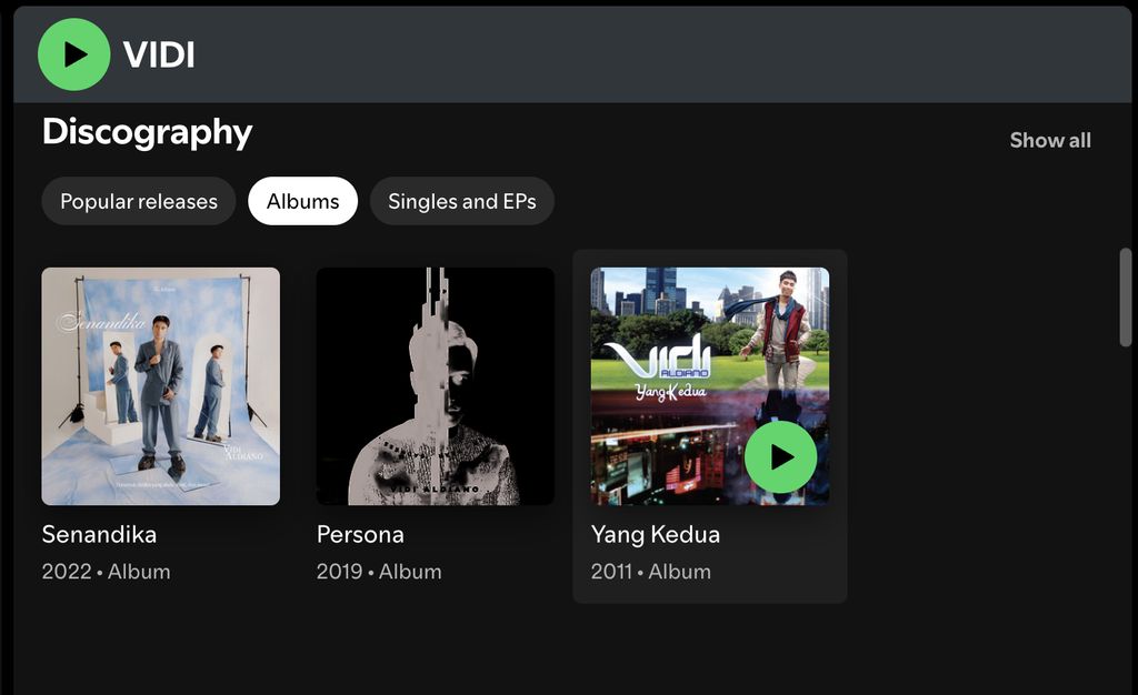 Akun Vidi Aldiano di Spotify