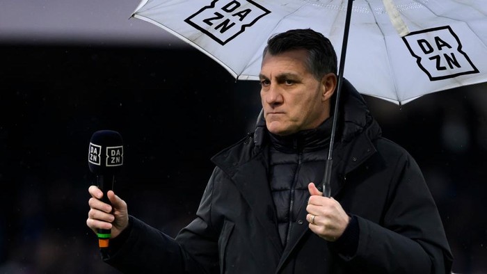 DIEGO ARMANDO MARADONA STADIUM, NAPOLI, ITALY - 2025/03/01: Former player and DAZN television pundit Christian Vieri, during the Serie A football match between SSC Napoli and FC Internazionale. Napoli and Inter drew 1-1. (Photo by Andrea Staccioli/Insidefoto/LightRocket via Getty Images)
