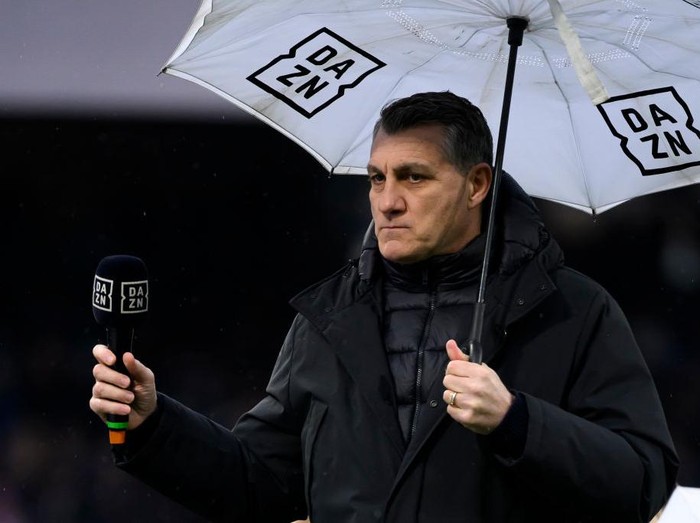 DIEGO ARMANDO MARADONA STADIUM, NAPOLI, ITALY - 2025/03/01: Former player and DAZN television pundit Christian Vieri, during the Serie A football match between SSC Napoli and FC Internazionale. Napoli and Inter drew 1-1. (Photo by Andrea Staccioli/Insidefoto/LightRocket via Getty Images)
