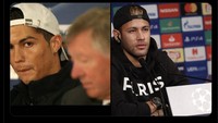 Selain Crisitiano Ronaldo, yang pernah jadi rekan satu tim Guti di Real Madrid, Neymar yang mantan bintang Barcelona pun pernah tampil di sesi jumpa pers dengan topi terbalik. Foto: dok. Internet/X (Twitter)