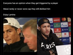 Selain Crisitiano Ronaldo, yang pernah jadi rekan satu tim Guti di Real Madrid, Neymar yang mantan bintang Barcelona pun pernah tampil di sesi jumpa pers dengan topi terbalik. Foto: dok. Internet/X (Twitter)