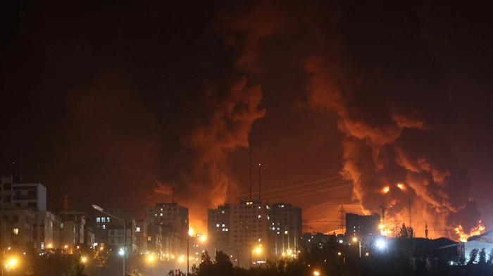 Fire of Israeli attack on Sharan Oil depot is seen following the Israeli strikes on Iran, in Tehran, Iran, June 15, 2025.