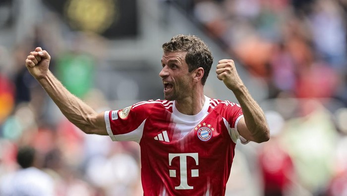  Thomas Müller of Bayern München celebrates his goal during the FIFA Club World Cup 2025 group C match between FC Bayern Munchen and Auckland City FC at TQL Stadium on June 15, 2025 in Cincinnati, United States. (Photo by Heuler Andrey/Eurasia Sport Images/Getty Images)