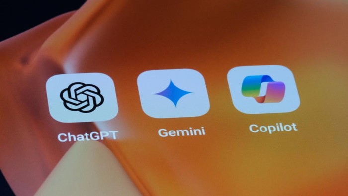 Shanghai,China-Feb.17th 2024: Google Gemini, OpenAI ChatGPT and Microsoft Copilot app icons on screen. Assorted AI mobile apps