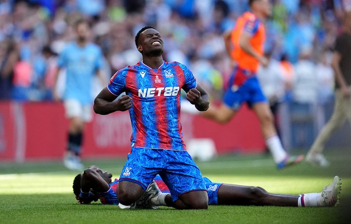 Crystal Palace's Marc Guehi celebrates after the Emirates FA Cup final at Wembley Stadium, London. Picture date: Saturday May 17, 2025. (Photo by Adam Davy/PA Images via Getty Images)