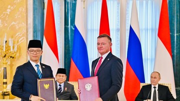Prabowo dan Putin Saksikan Pertukaran MoU Strategis RI-Rusia
