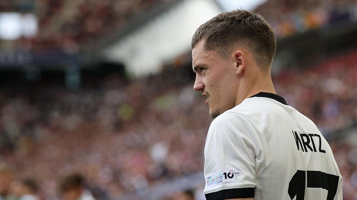 STUTTGART, GERMANY - JUNE 08: Florian Wirtz of Germany reacts during the UEFA Nations League 2025 third place match between Germany and France at Stuttgart Arena on June 08, 2025 in Stuttgart, Germany. (Photo by Alex Grimm/Getty Images)