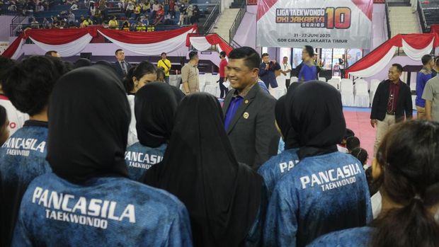 Ketua Umum Pengurus Provinsi (Pengprov) Taekwondo Jakarta Mayjen (Mar) Oni Junianto di Kejuaraan Taekwondo Liga Jakarta X.
