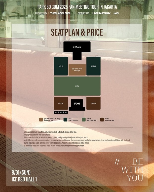 Poster seatplan dan pricelist fanmeeting Park Bo Gum 'Be With You'