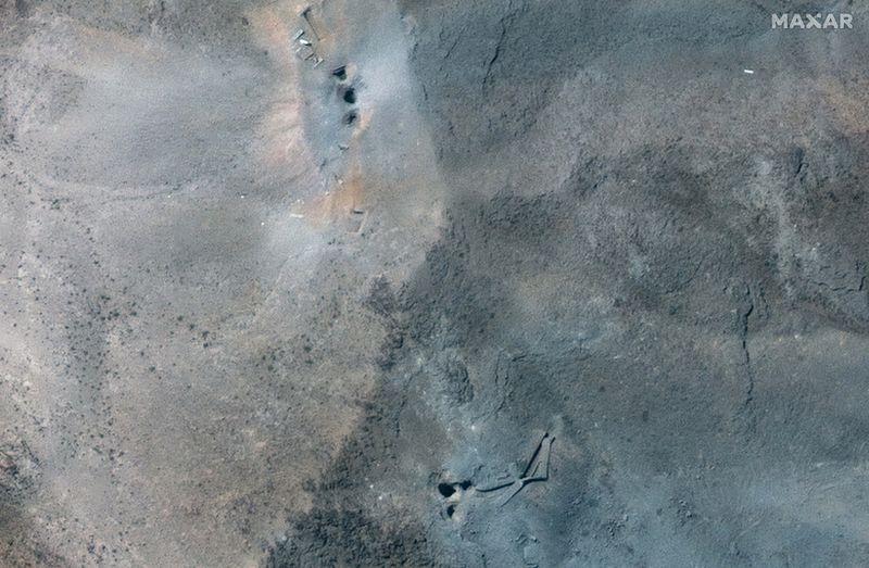 A combination picture shows satellite images over Fordow underground complex, before and after the U.S. struck the underground nuclear facility, near Qom, Iran, June 20, 2025 (L) and June 22, 2025. MAXAR TECHNOLOGIES/Handout via REUTERSTHIS IMAGE HAS BEEN SUPPLIED BY A THIRD PARTY. NO RESALES. NO ARCHIVES. MANDATORY CREDIT. DO NOT OBSCURE LOGO.