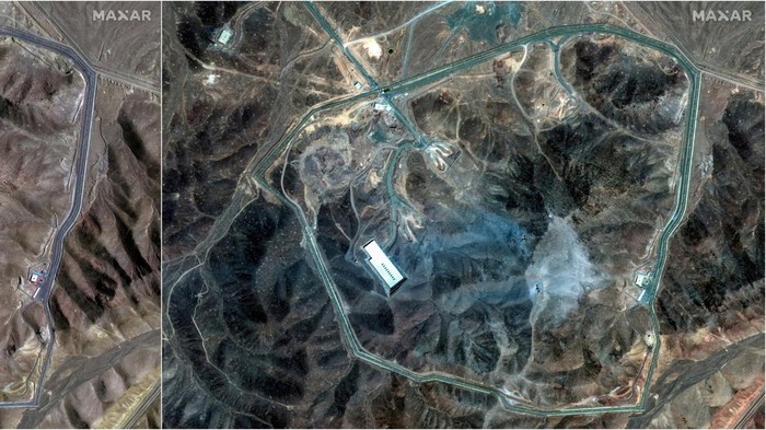 Citra Satelit Kerusakan di Bunker Nuklir Fordow Usai Dibom AS A combination picture shows satellite images over Fordow underground complex, before and after the U.S. struck the underground nuclear facility, near Qom, Iran, June 20, 2025 (L) and June 22, 2025. MAXAR TECHNOLOGIES/Handout via REUTERSTHIS IMAGE HAS BEEN SUPPLIED BY A THIRD PARTY. NO RESALES. NO ARCHIVES. MANDATORY CREDIT. DO NOT OBSCURE LOGO.