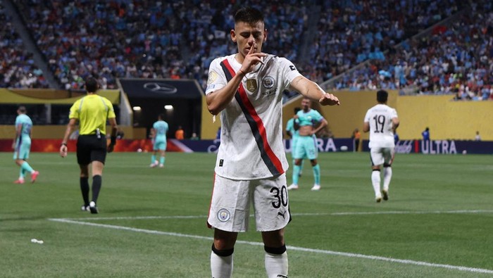 Claudio Echeverri Soccer Football - FIFA Club World Cup - Group G - Manchester City v Al Ain - Mercedes-Benz Stadium, Atlanta, Georgia, U.S. - June 22, 2025 Manchester Citys Claudio Echeverri celebrates scoring their second goal IMAGN IMAGES via Reuters/Brett Davis