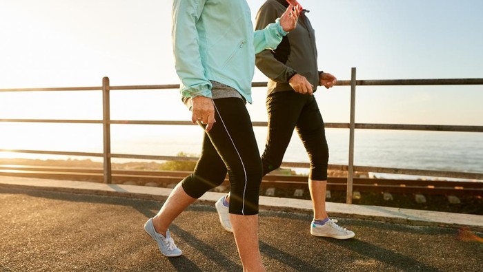 Ilustrasi jalan kaki Cropped shot of two senior women walking together in morning