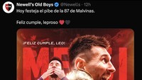 Klub masa kecil Messi, Newells Old Boys, tak ketinggalan mengucapkan selamat ulang tahun buat LM10! (Foto: Twitter)