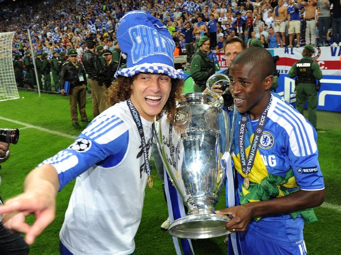 Ramires and David Luiz of Chelsea celebrate with the trophy after the UEFA Champions League Final between Bayern Munich and Chelsea at the Allianz Arena in Munich, Germany. Photo: Visionhaus/Ben Radford (Photo by Ben Radford/Corbis via Getty Images)