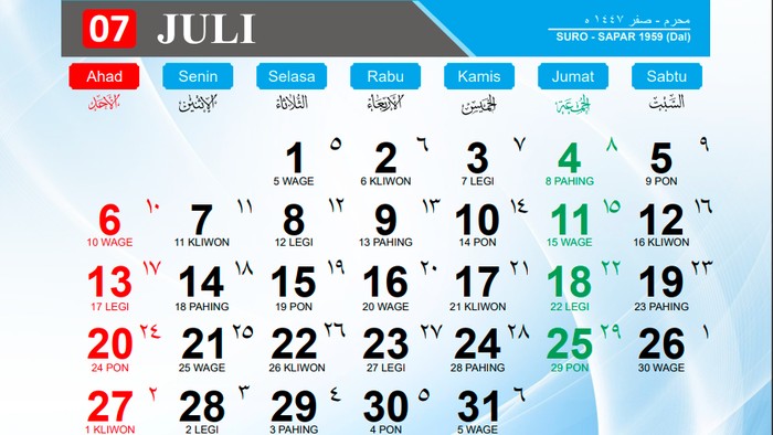 Kalender Juli 2025 Kalender Juli 2025