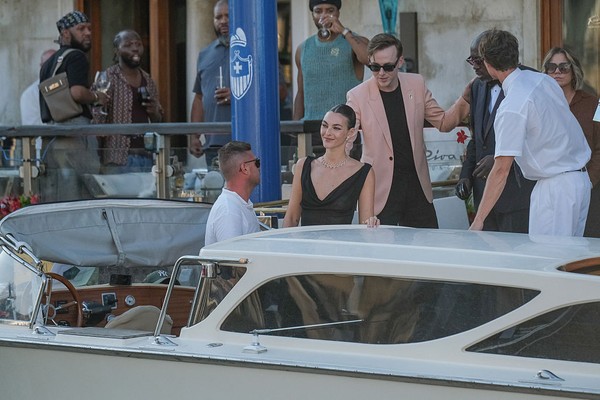 VENICE, ITALY - JUNE 27: Vittoria Ceretti is seen arriving to the wedding of Jeff Bezos and Lauren Sanchez on June 27, 2025 in Venice, Italy. (Photo by Stefano Mazzola/GC Images)