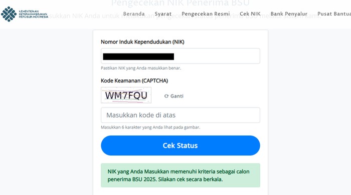 Link Cek NIK Penerima BSU 2025 Link Cek NIK Penerima BSU 2025