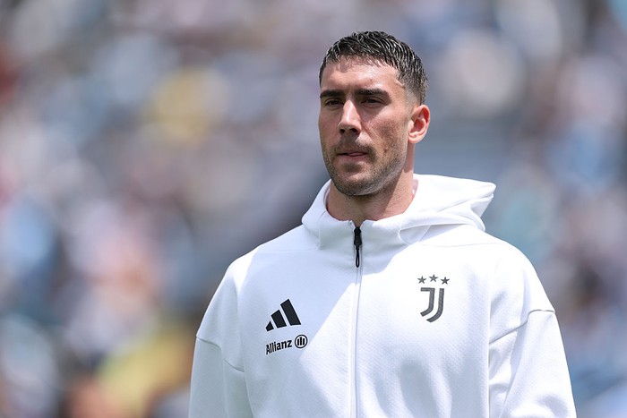 ORLANDO, FLORIDA - JUNE 26: Dusan Vlahovic #9 of Juventus FC during the FIFA Club World Cup 2025 group G match between Juventus FC and Manchester City FC at Camping World Stadium on June 26, 2025 in Orlando, Florida. (Photo by Dan Mullan/Getty Images)