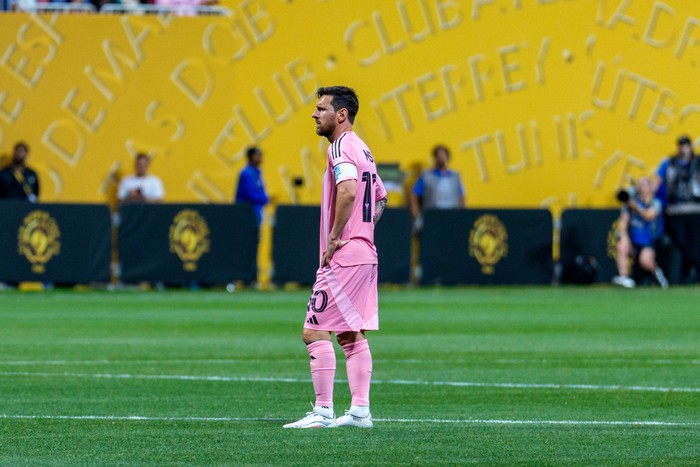 ATLANTA, GEORGIA - JUNE 29: Lionel Messi #10 of Inter Miami stands on the pitch during the FIFA Club World Cup 2025 round of 16 match between Paris Saint-Germain and Inter Miami CF at Mercedes-Benz Stadium on June 29, 2025 in Atlanta, Georgia. (Photo by Andrew J. Clark/ISI Photos/ISI Photos via Getty Images)