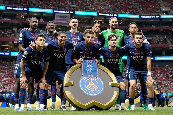 Paris Saint-Germain PSG line up prior the FIFA Club World Cup 2025 round of 16 match between Paris Saint-Germain and Inter Miami CF at Mercedes-Benz Stadium on June 29, 2025 in Atlanta, Georgia. (Photo by Jose Breton/Pics Action/NurPhoto via Getty Images)