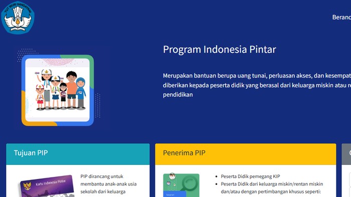 Halaman depan situs web Program Indonesia Pintar (PIP). Halaman depan situs web Program Indonesia Pintar (PIP).