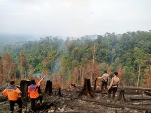 Polisi dan BPBD Turun Atasi Karhutla 28 Ha di Rohul, Lakukan Water Bombing