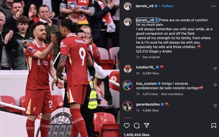 Diogo Jota Meninggal Ucapan duka cita dari pemain-pemain Liverpool atas wafatnya Diogo Jota, Rabu 3 Juli 2025.
