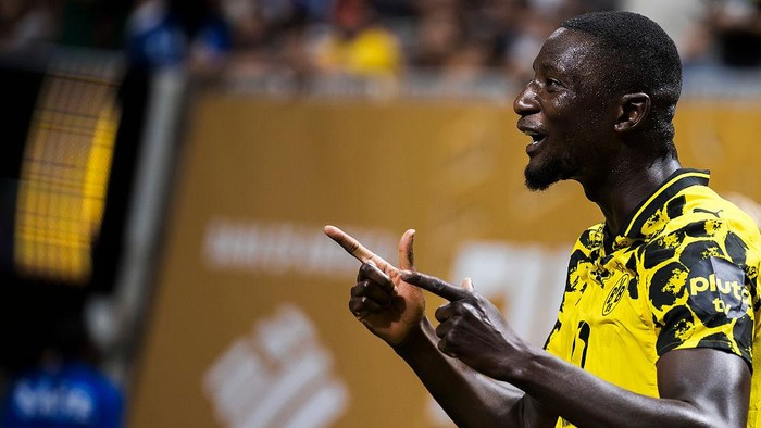 MERCEDES-BENZ STADIUM, ATLANTA, GEORGIA, UNITED STATES - 2025/07/01: Serhou Guirassy of Borussia Dortmund celebrates after scoring the opening goal during the FIFA Club World Cup round of 16 football match between Borussia Dortmund and CF Monterrey. Borussia Dortmund won 2-1 over CF Monterrey. (Photo by Nicolò Campo/LightRocket via Getty Images)